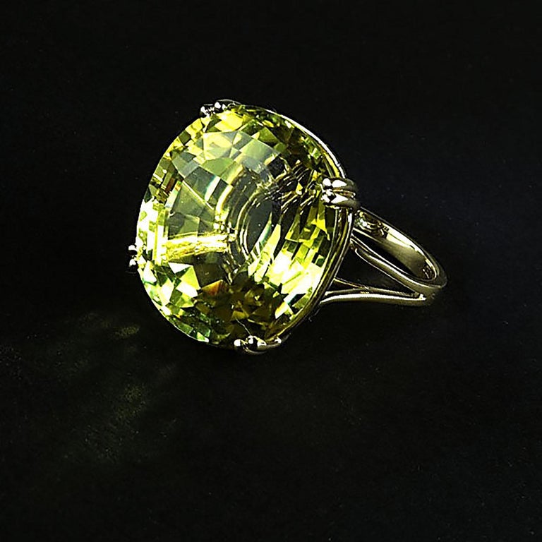 Fabulous Huge Oval Lemon Quartz Cocktail Ring in Yellow Gold at 1stDibs