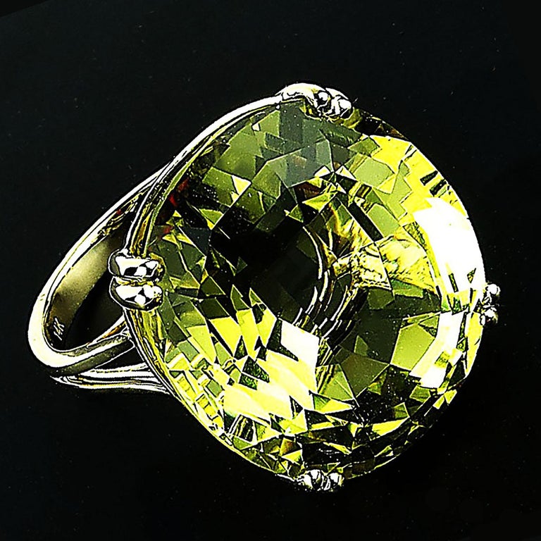 Fabulous Huge Oval Lemon Quartz Cocktail Ring in Yellow Gold at 1stDibs