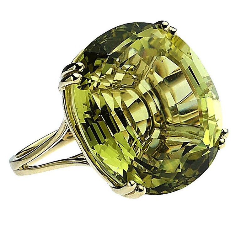 Fabulous Huge Oval Lemon Quartz Cocktail Ring in Yellow Gold at 1stDibs