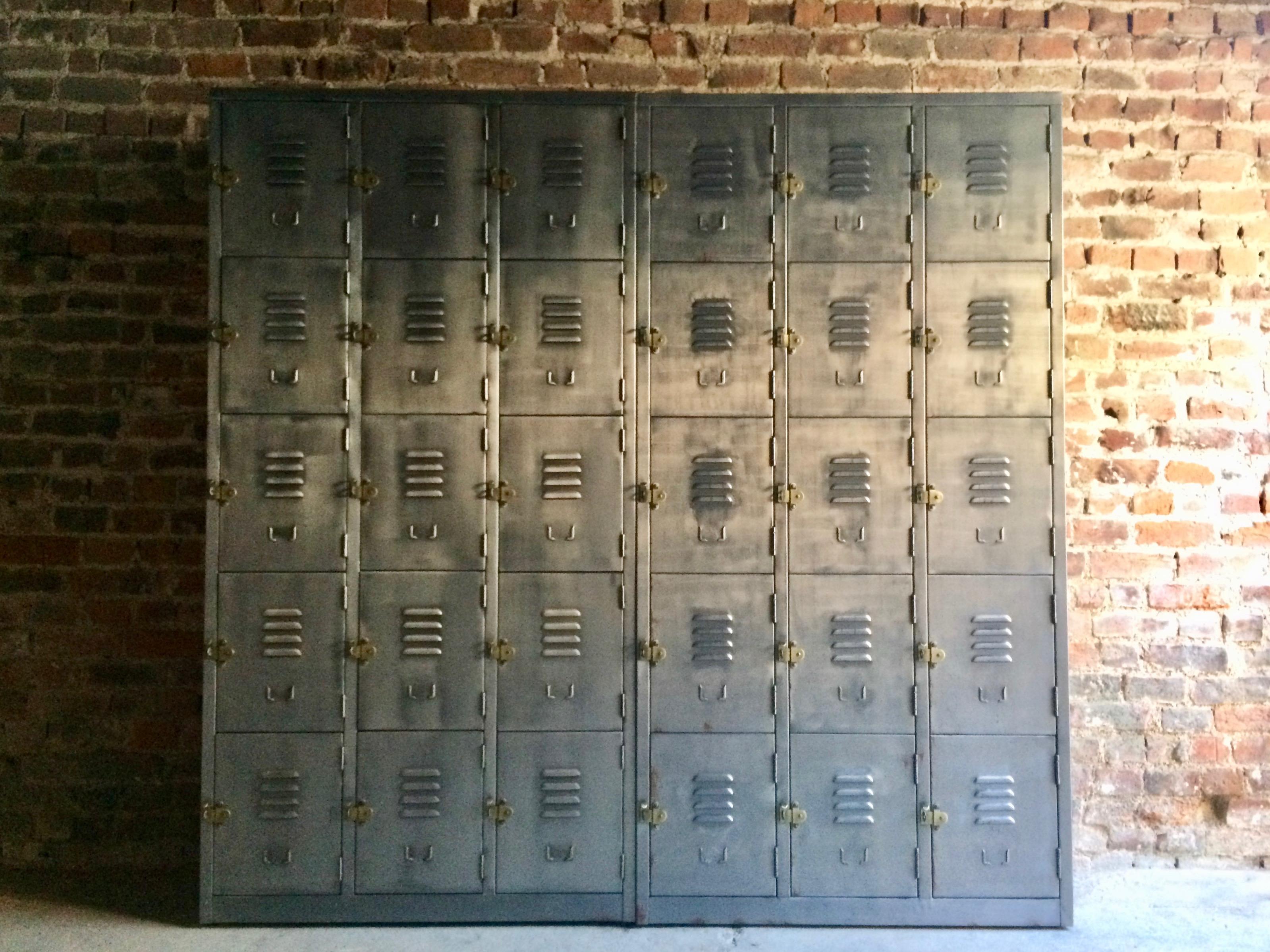 Asian Fabulous Industrial Metal Lockers Thirty Cabinets Loft Style Brushed Steel