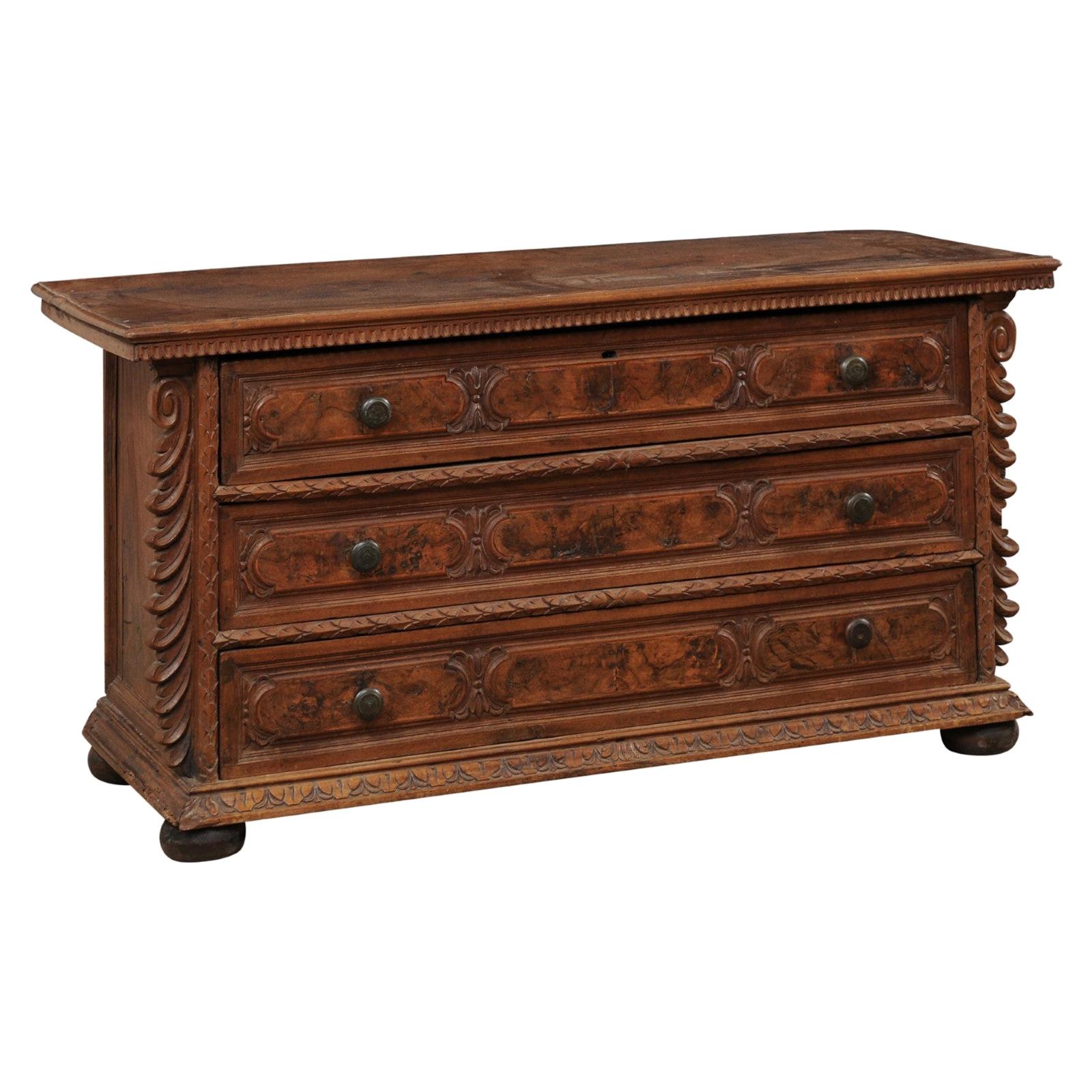Fabulous Italian Early 18th C. Walnut Chest of Drawers Beautifully Carved