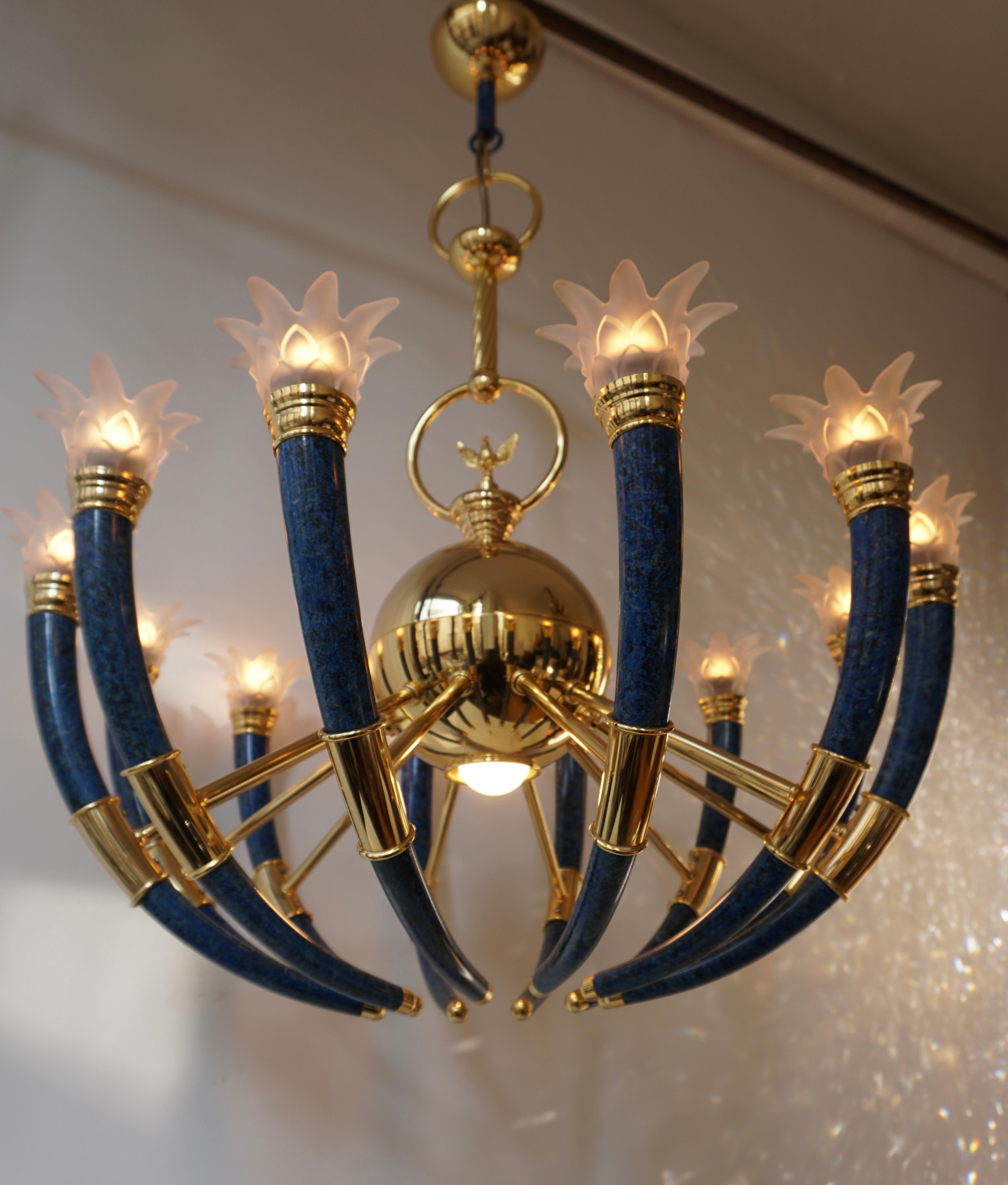 Gilt Brass and Murano Glass Torch Chandelier by - Banci Firenz 2