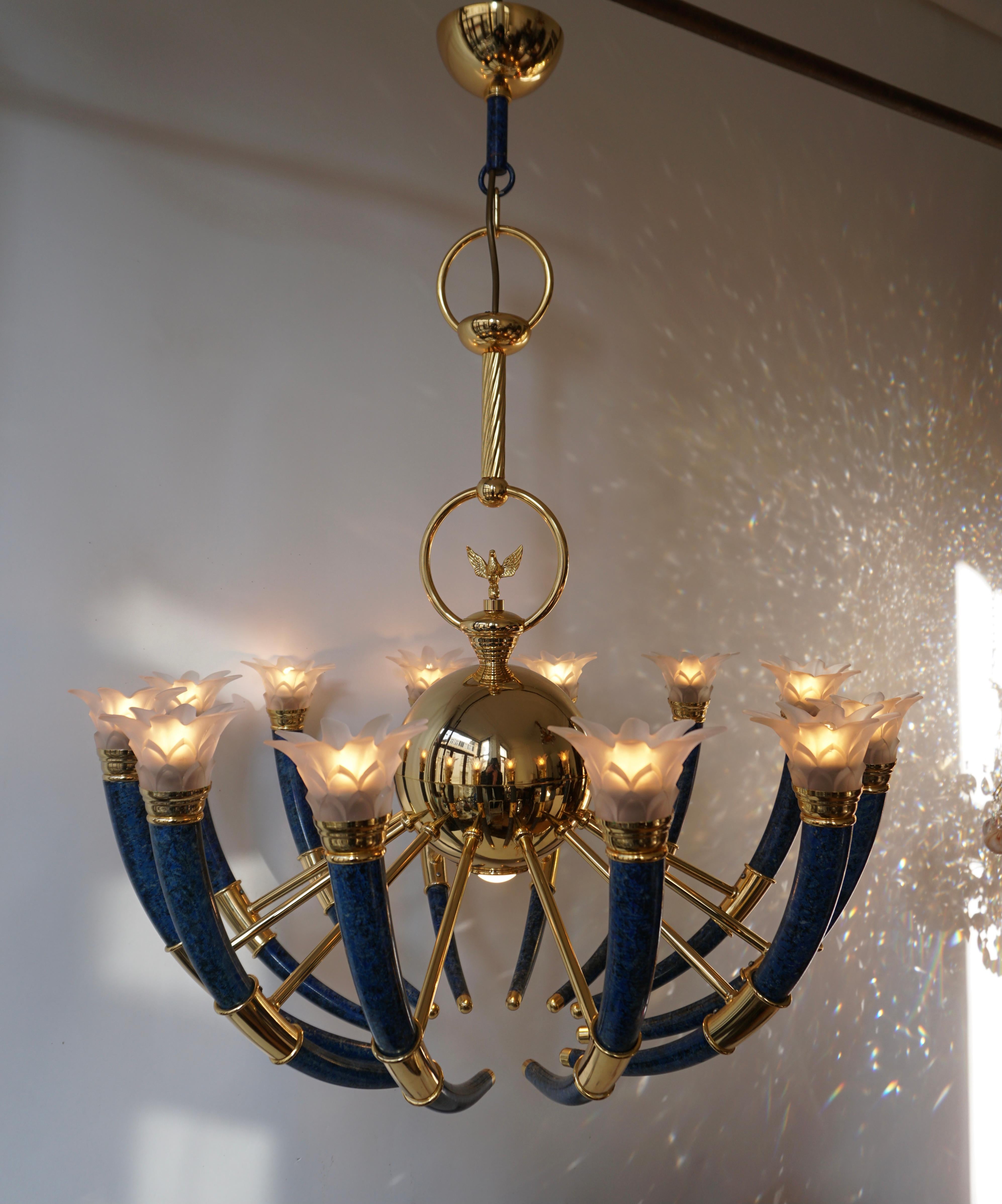 Gilt Brass and Murano Glass Torch Chandelier by - Banci Firenz 4