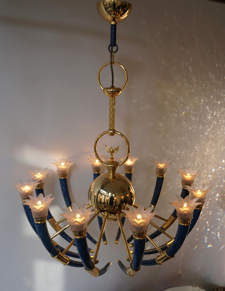 Gilt Brass and Murano Glass Torch Chandelier by - Banci Firenz For Sale 5