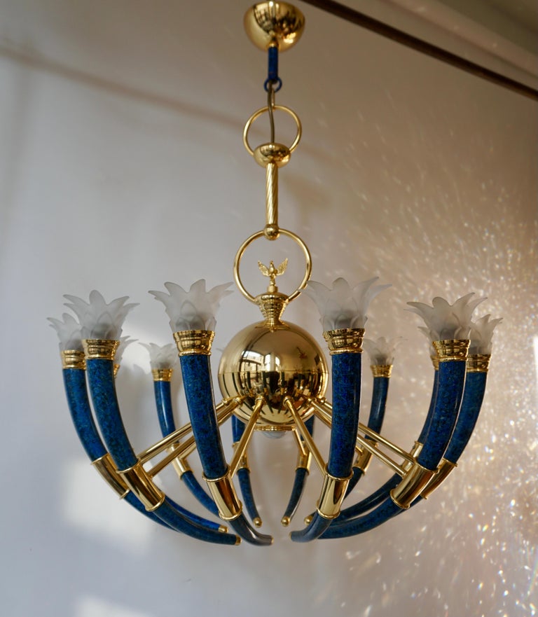20th Century Gilt Brass and Murano Glass Torch Chandelier by - Banci Firenz For Sale