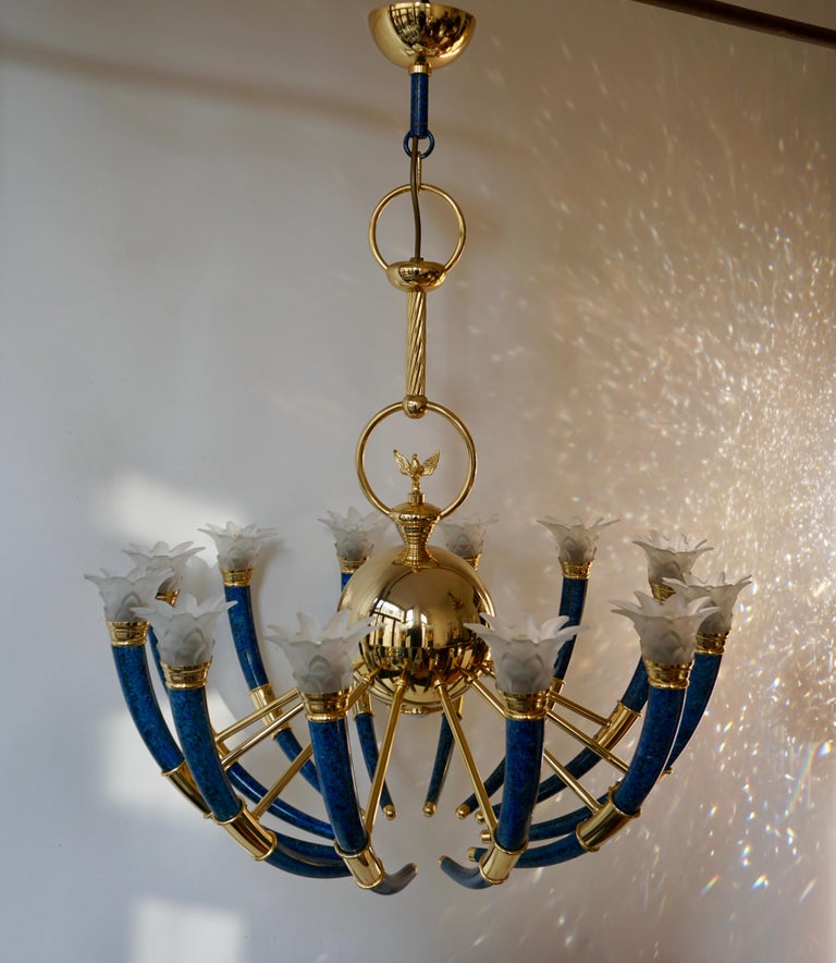 Gilt Brass and Murano Glass Torch Chandelier by - Banci Firenz For Sale 6