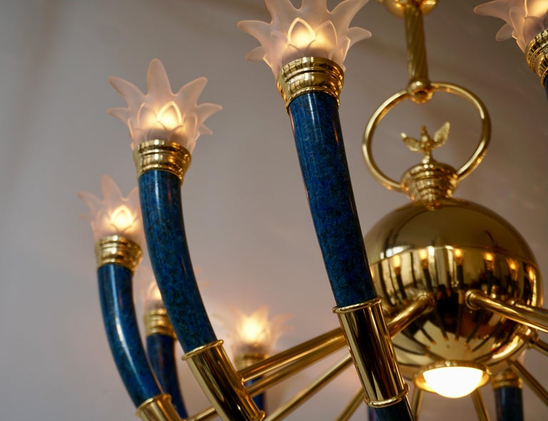 Gilt Brass and Murano Glass Torch Chandelier by - Banci Firenz For Sale 8
