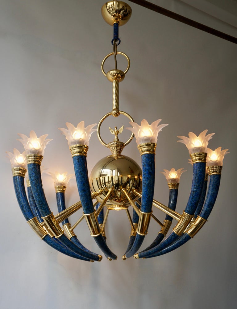 Gilt Brass and Murano Glass Torch Chandelier by - Banci Firenz For Sale 12
