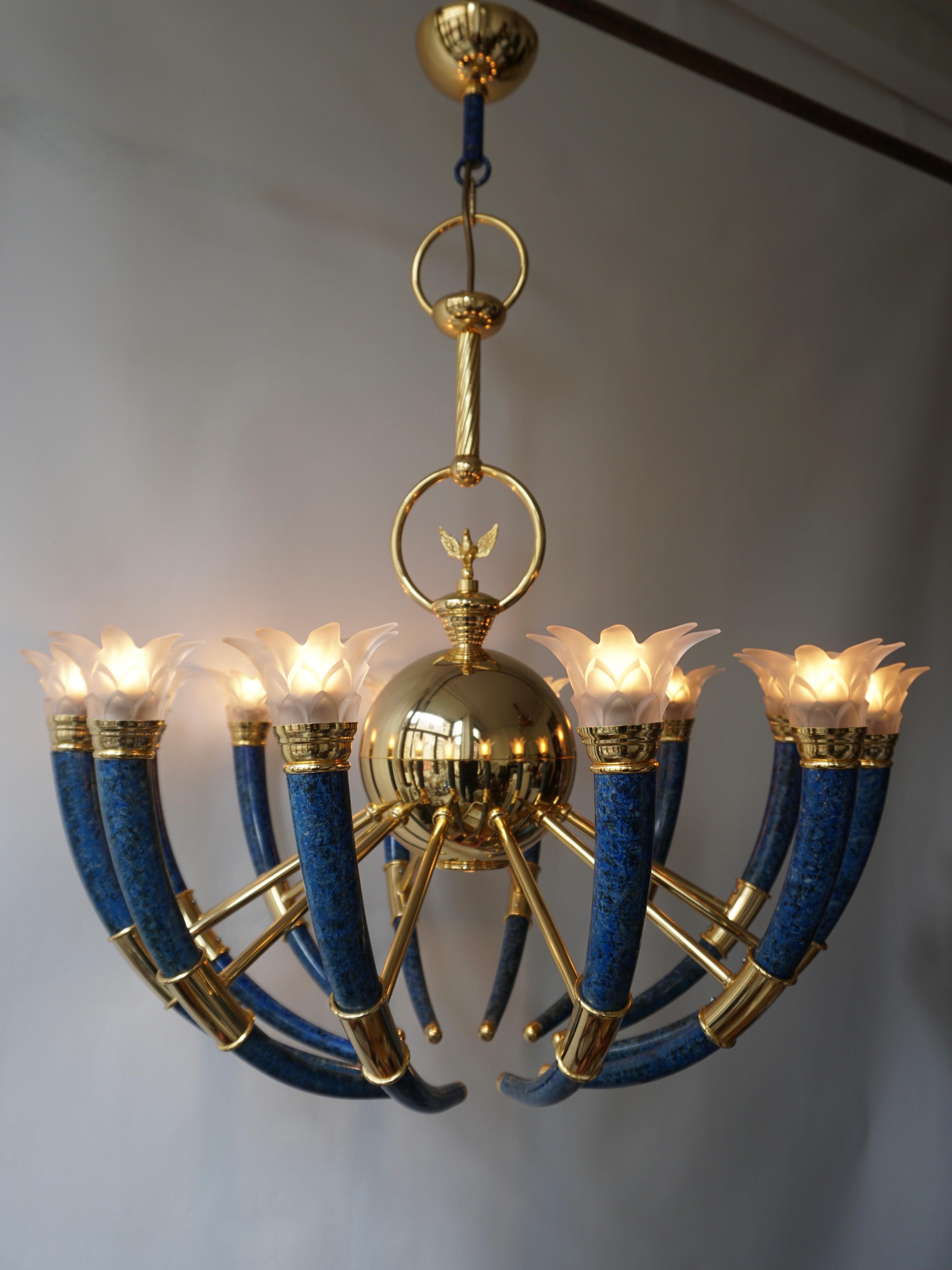 Gilt Brass and Murano Glass Torch Chandelier by - Banci Firenz 11