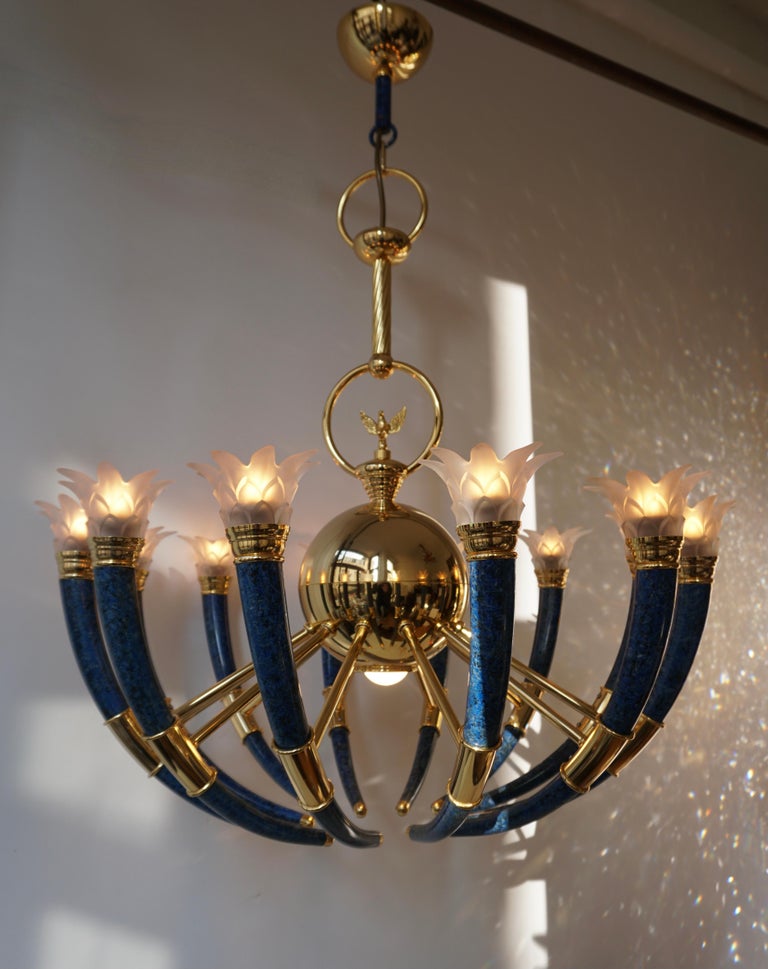Gilt Brass and Murano Glass Torch Chandelier by - Banci Firenz For Sale 1