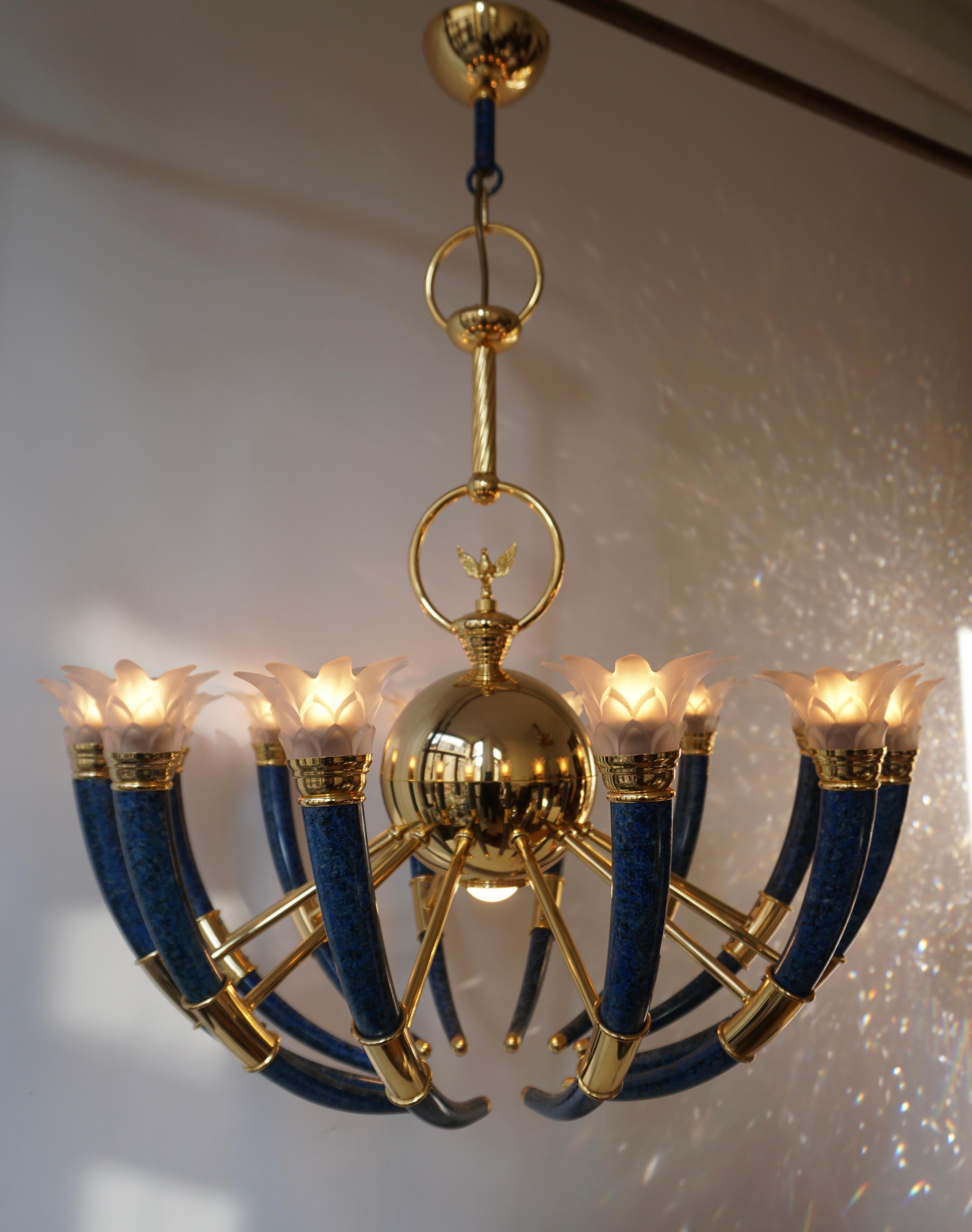 Gilt Brass and Murano Glass Torch Chandelier by - Banci Firenz In Good Condition In Antwerp, BE
