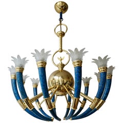 Gilt Brass and Murano Glass Torch Chandelier by - Banci Firenz