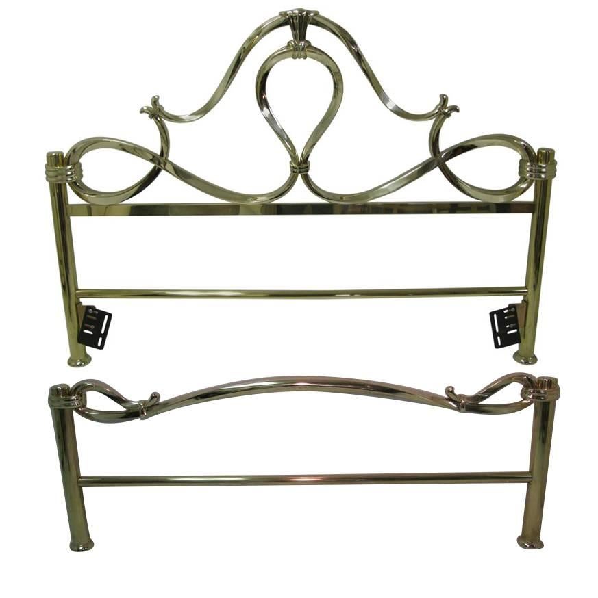 Italian Mid Century Hollywood Regency Brass Bed with Brass Foot Board