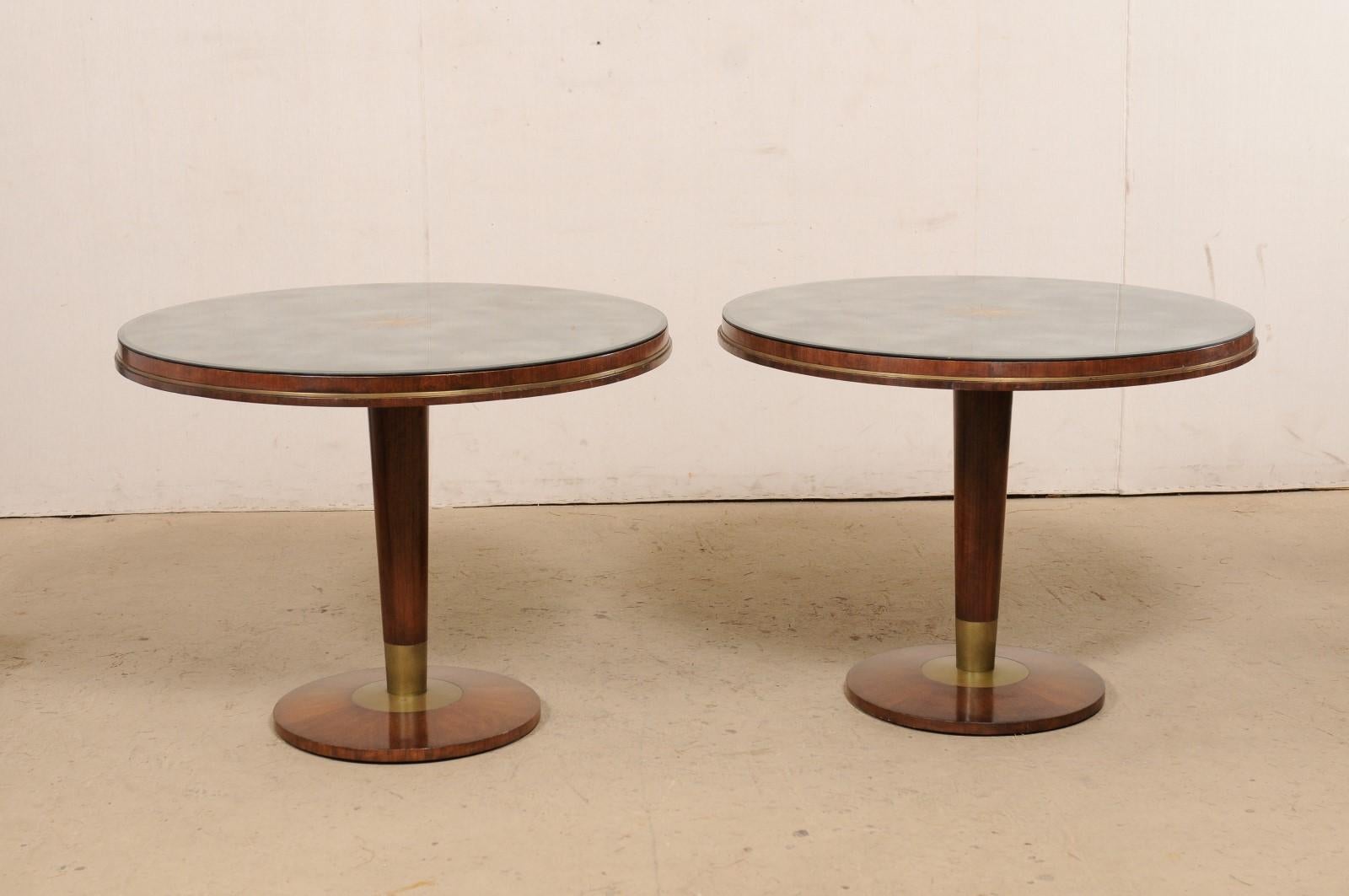 Fabulous Italian Pair of Mid-Century Tables w/Custom Mirrored Sunburst Tops For Sale 5