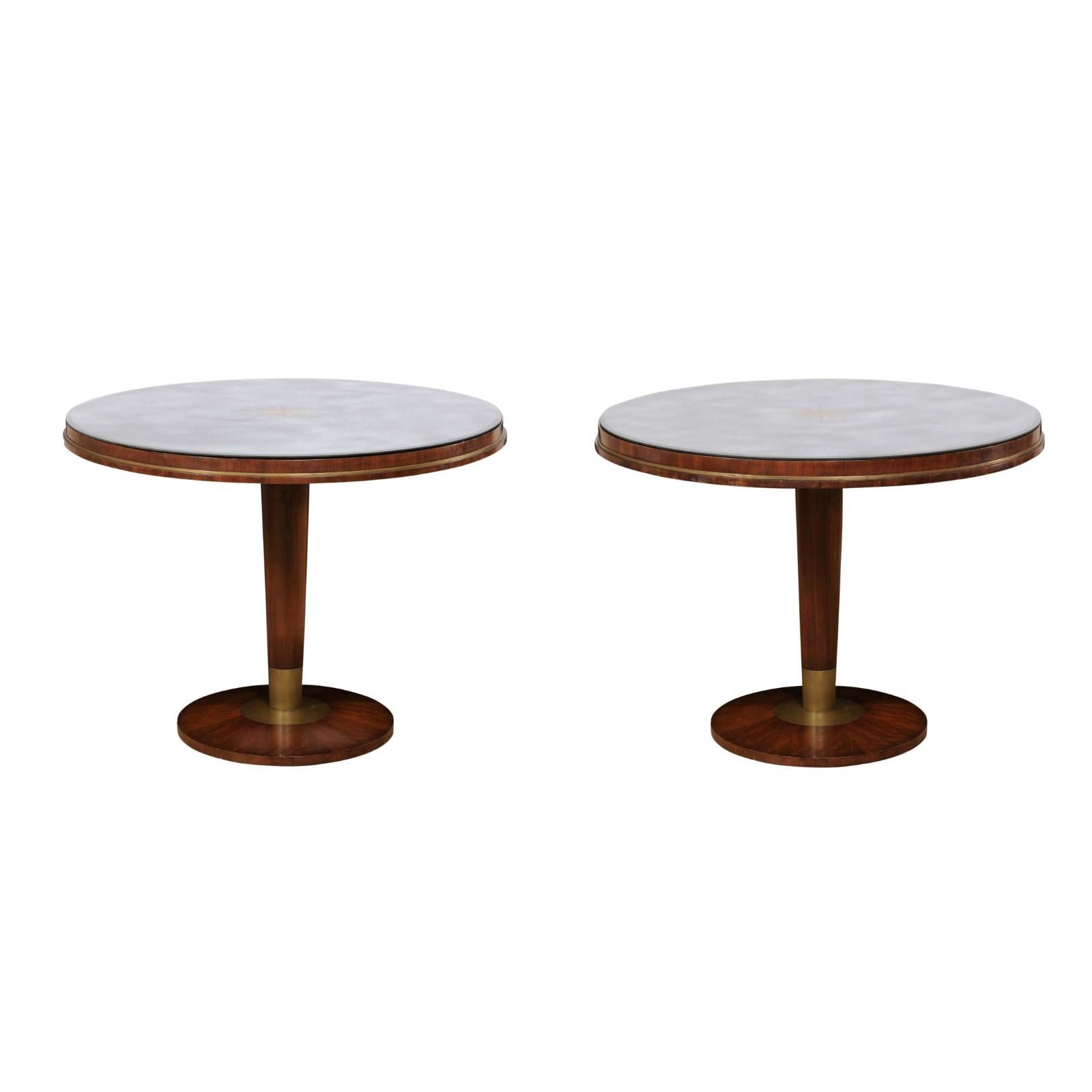 Fabulous Italian Pair of Mid-Century Tables w/Custom Mirrored Sunburst Tops For Sale 7