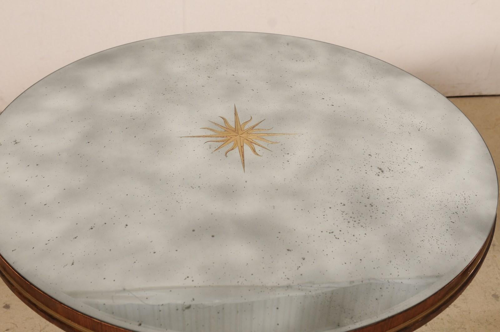 Mid-Century Modern Fabulous Italian Pair of Mid-Century Tables w/Custom Mirrored Sunburst Tops For Sale