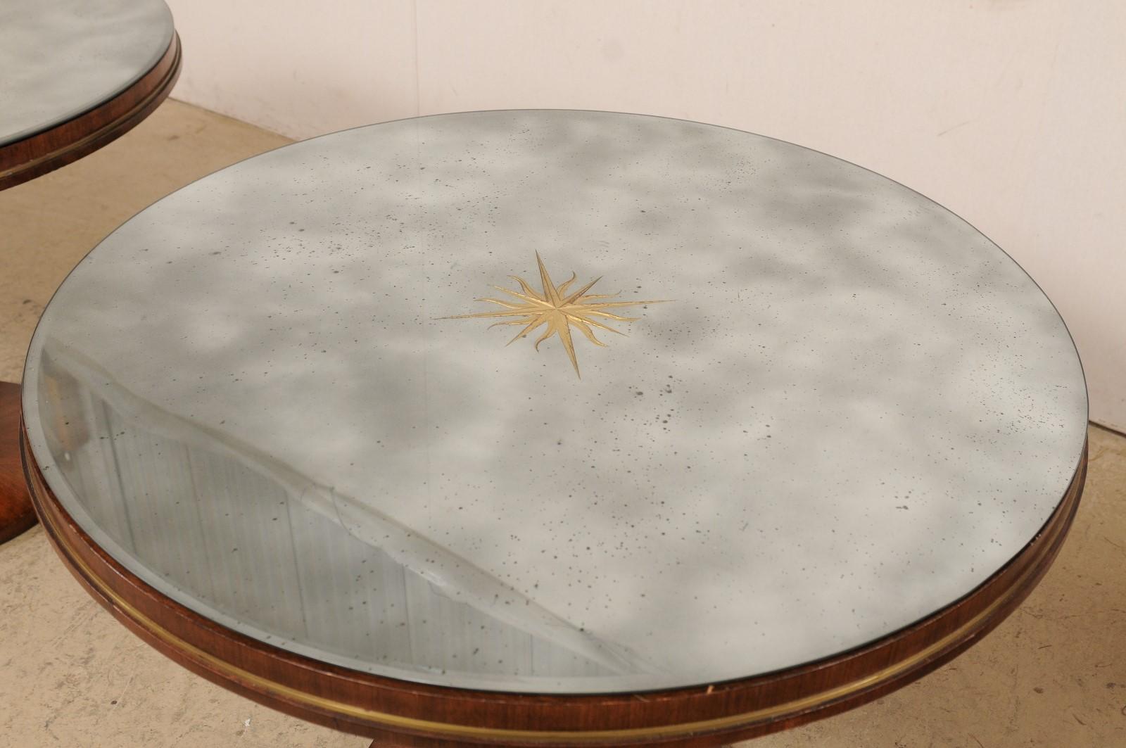 Fabulous Italian Pair of Mid-Century Tables w/Custom Mirrored Sunburst Tops In Good Condition For Sale In Atlanta, GA