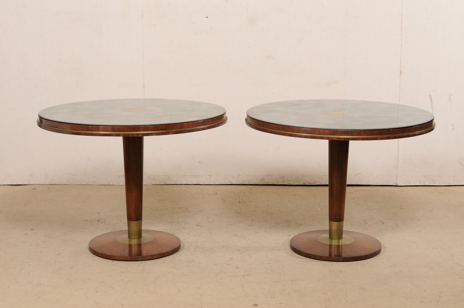 Fabulous Italian Pair of Mid-Century Tables w/Custom Mirrored Sunburst Tops For Sale 2