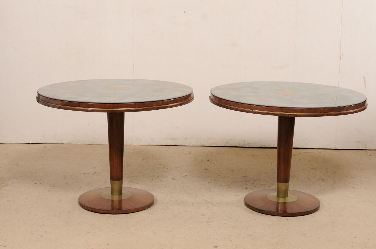 Fabulous Italian Pair of Mid-Century Tables w/Custom Mirrored Sunburst Tops For Sale 3