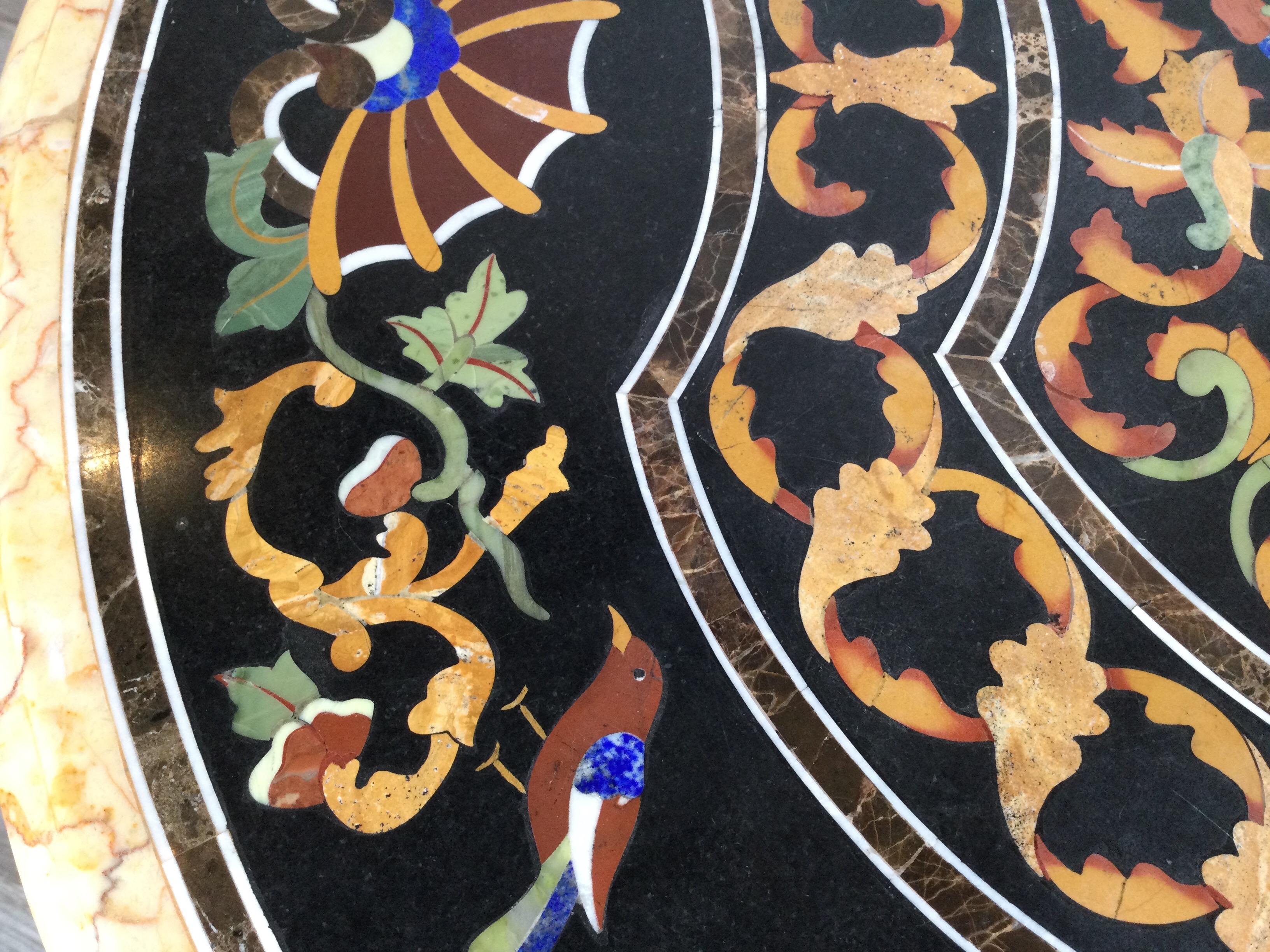 Fabulous Italian Pietra Dura Round Table with Iron Base In Excellent Condition In Lambertville, NJ