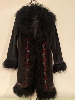 Fabulous Italian Raffaelo Suede Coat with Mongolian Fur Embroidered Size M