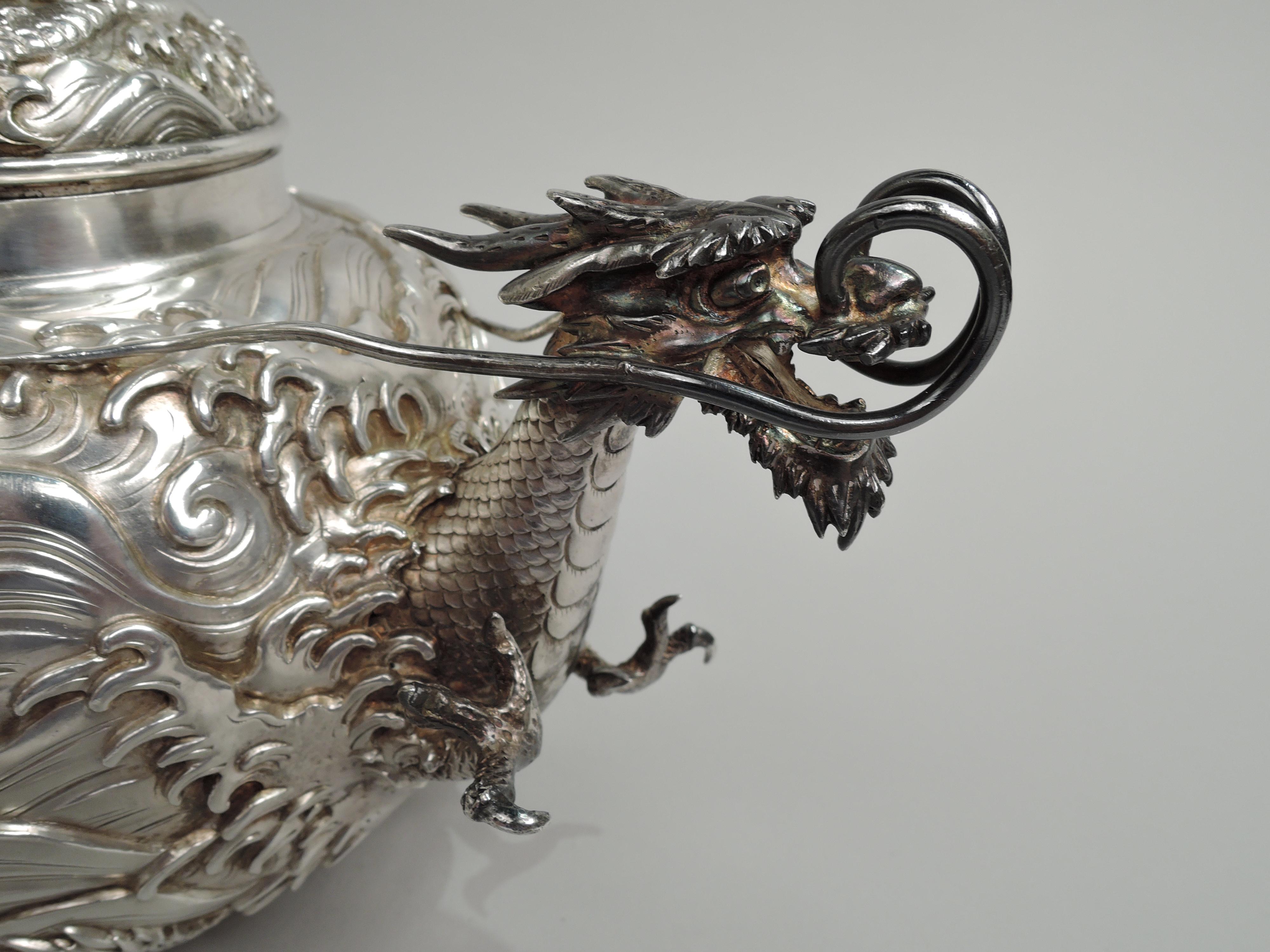 Fabulous Japanese Meiji-Era Silver Dragon Teapot by Konoike 1