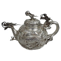 Fabulous Japanese Meiji-Era Silver Dragon Teapot by Konoike