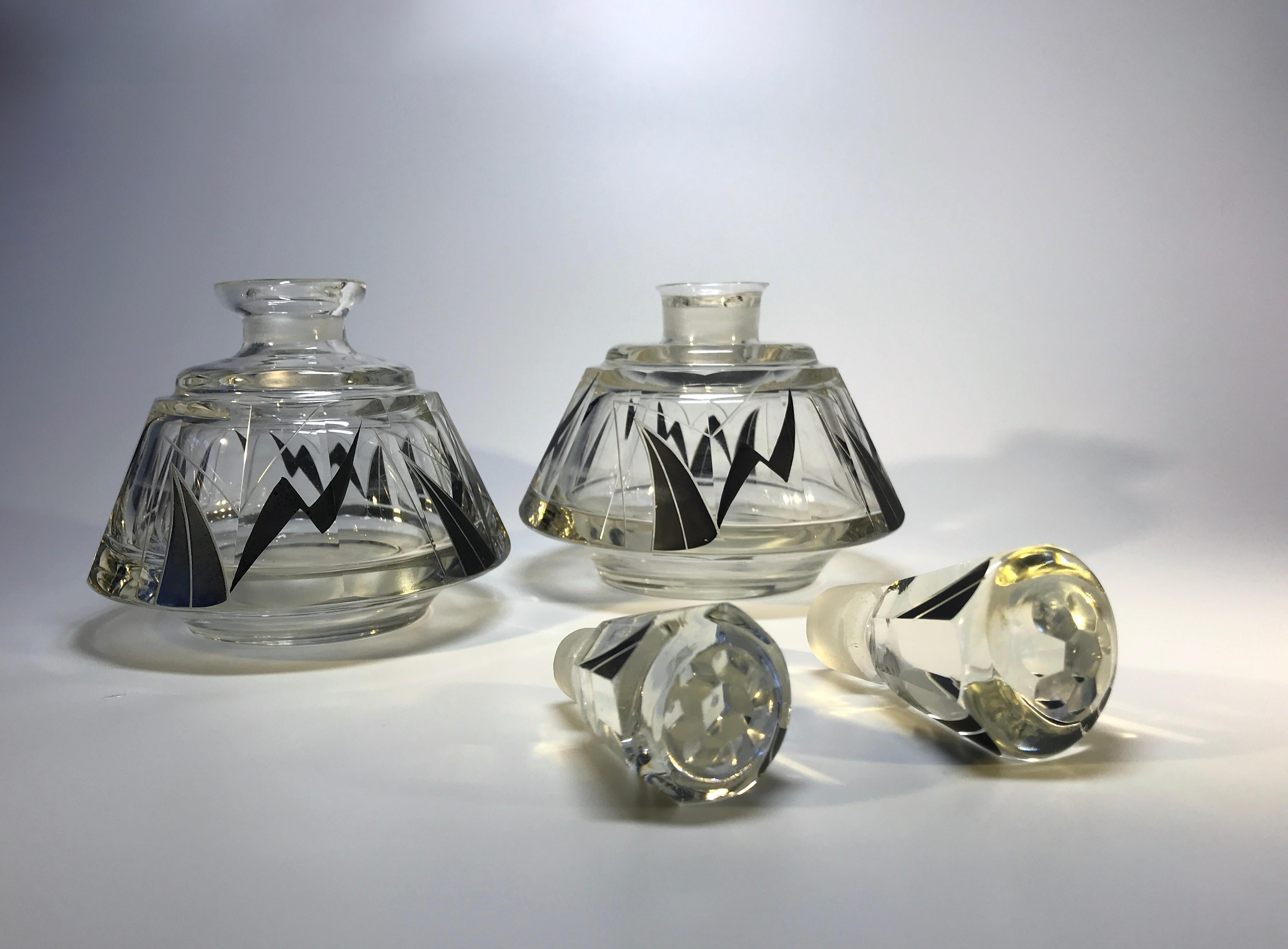 Polished Fabulous Karl Palda Art Deco Czech Black Enamel Perfume 5 Piece Vanity Set 1920s For Sale