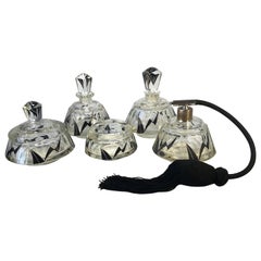 Used Fabulous Karl Palda Art Deco Czech Black Enamel Perfume 5 Piece Vanity Set 1920s