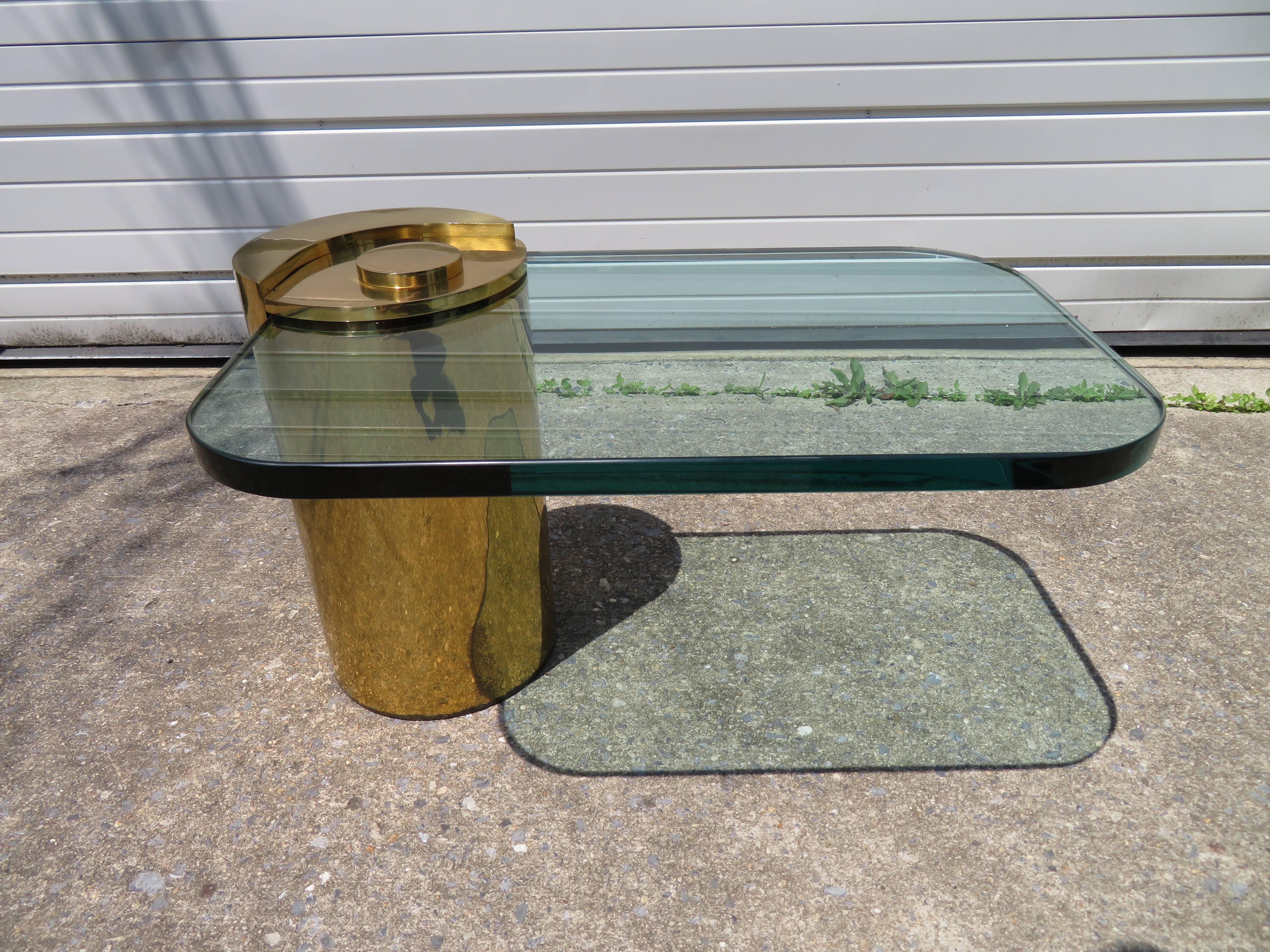 Fabulous Karl Springer Brass Cylinder Cantilevered Side Table Hollywood Regency 6