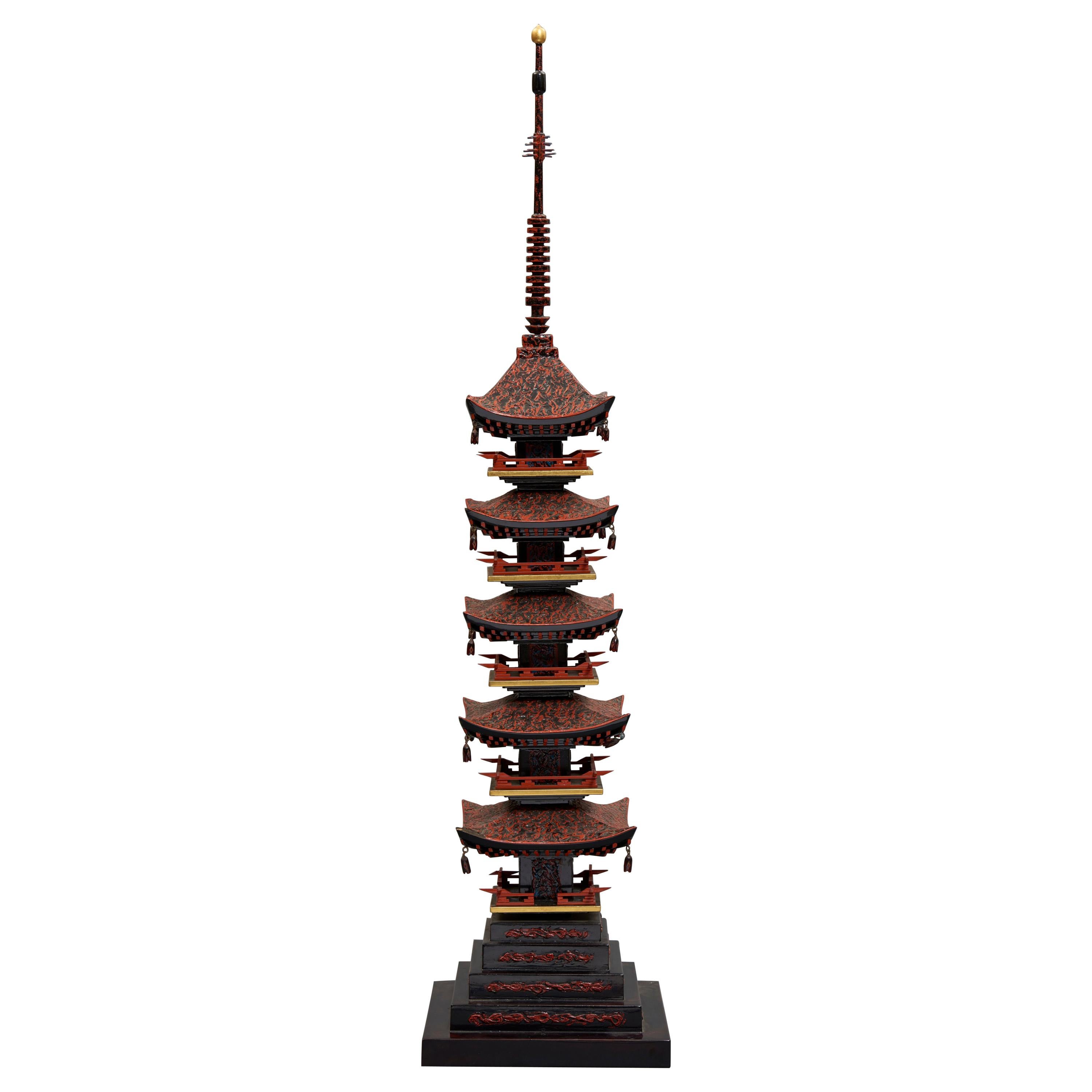 Fabulous Lacquer Pagoda Chinoiserie Sculpture with Original Wooden Box
