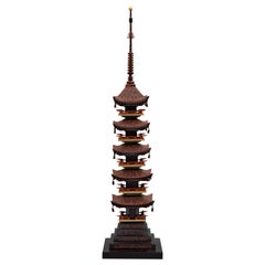 Retro Fabulous Lacquer Pagoda Chinoiserie Sculpture with Original Wooden Box