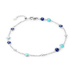 Fabulous Lapis Lazuli White Gold Lazyrit Diamond Charm Bracelet for Her