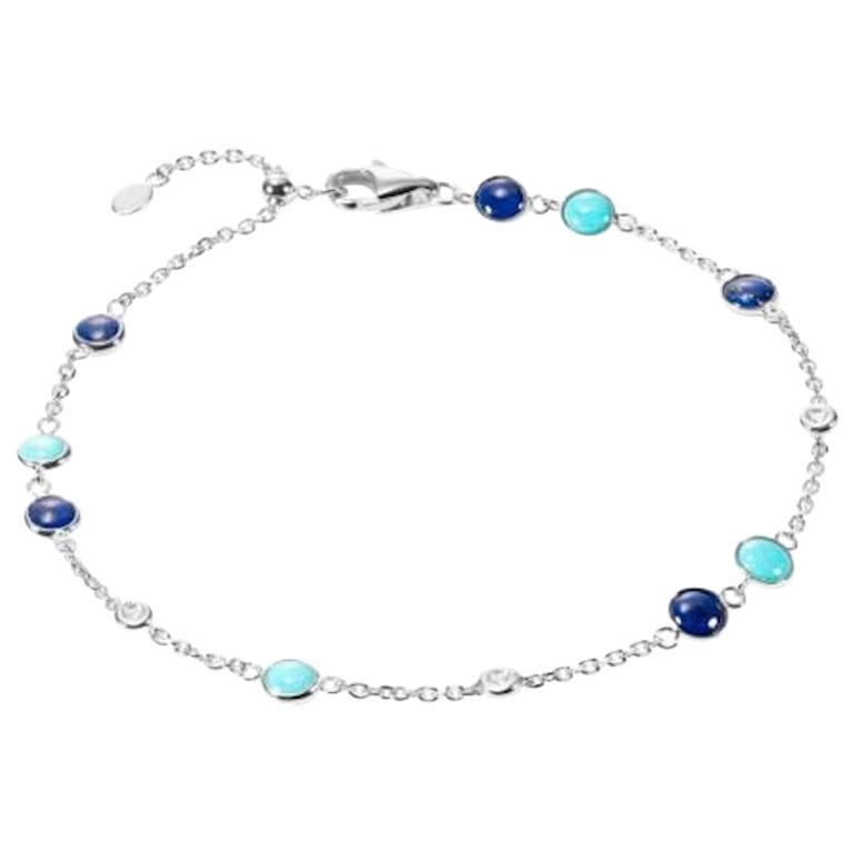 Fabulous Lapis Lazuli White Gold Lazyrit Diamond Charm Bracelet for Her