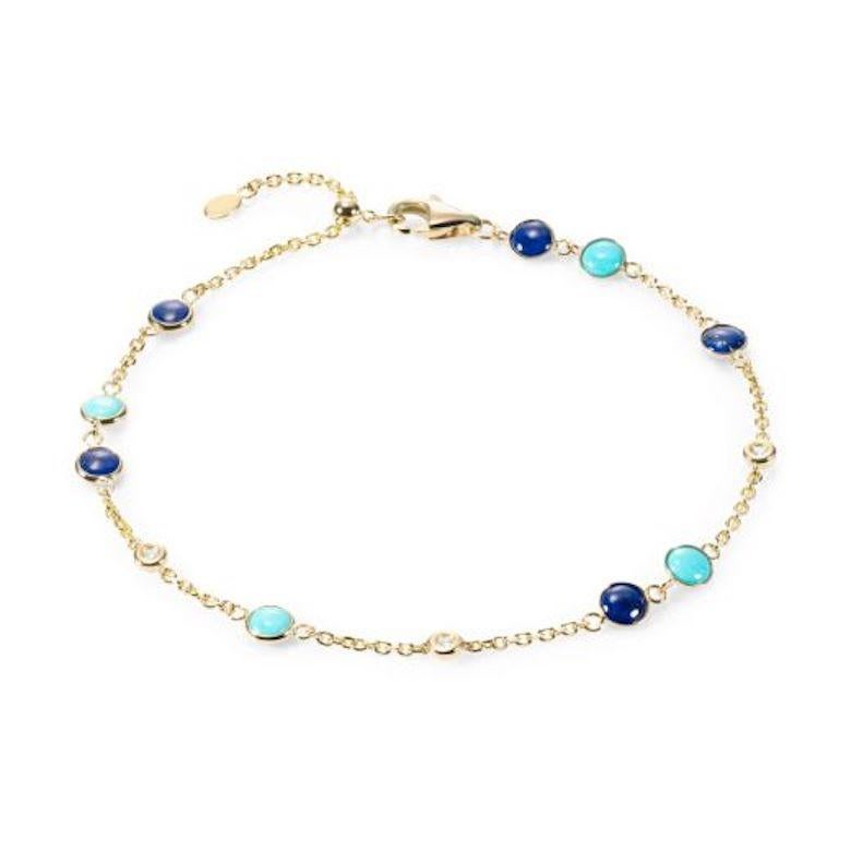 Modern Fabulous Lapis Lazuli Yellow Gold Lazyrit Diamond Charm Bracelet for Her For Sale