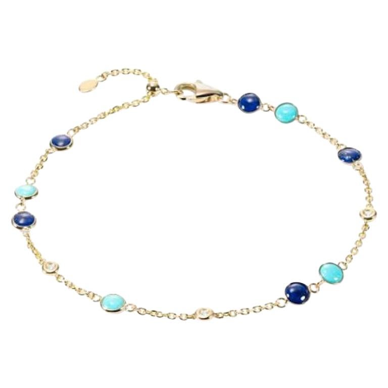 Fabulous Lapis Lazuli Yellow Gold Lazyrit Diamond Charm Bracelet for Her For Sale