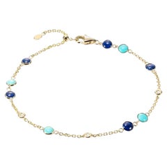 Fabulous Lapis Lazuli Yellow Gold Lazyrit Diamond Charm Bracelet for Her