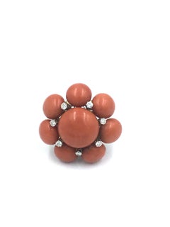 Fabulous, Large and Impressive Coral and Diamond Flower Cluster Ring