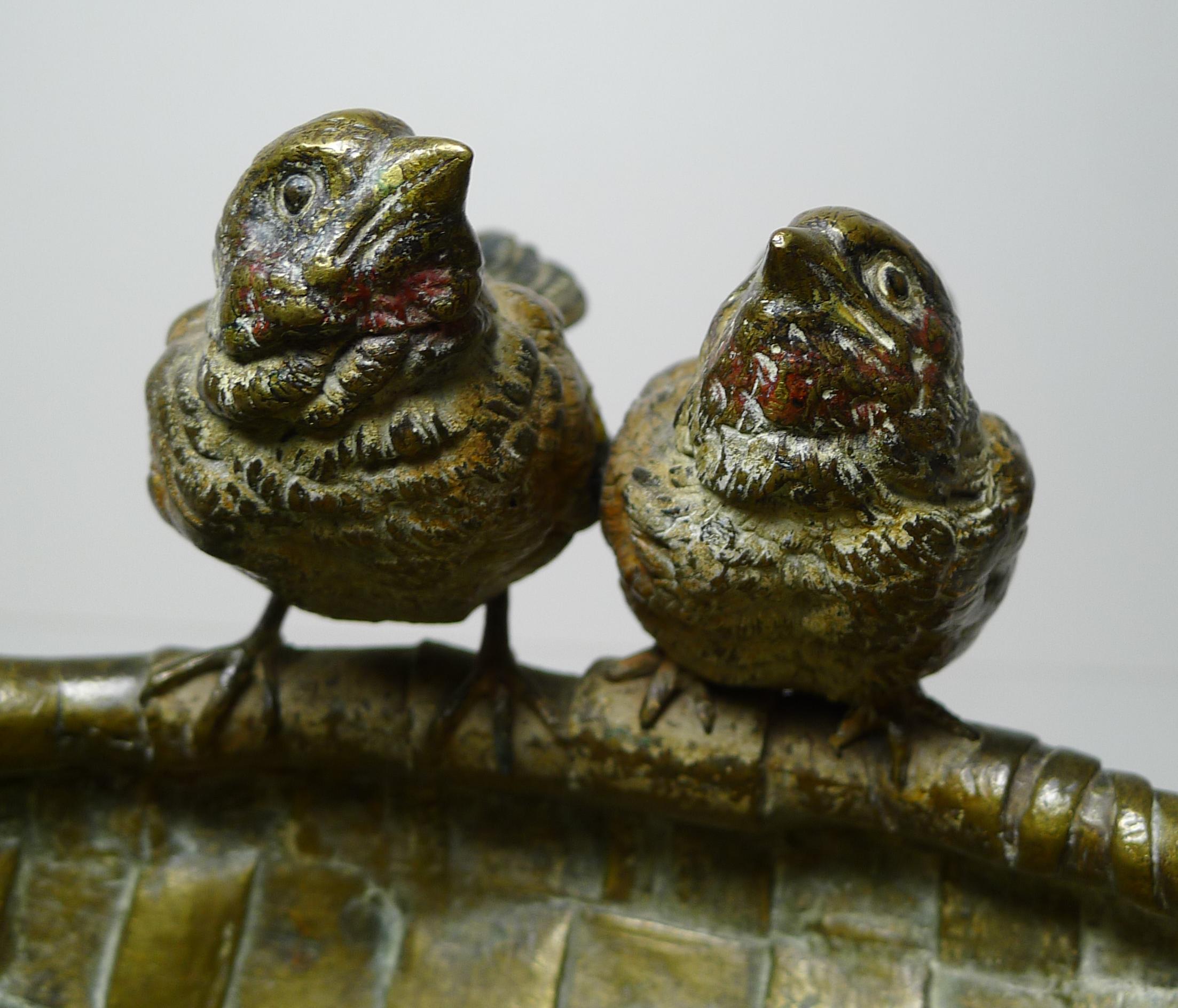 Fabulous Large Antique Vienna Bronze Bowl, Birds, Wrens c.1880 3