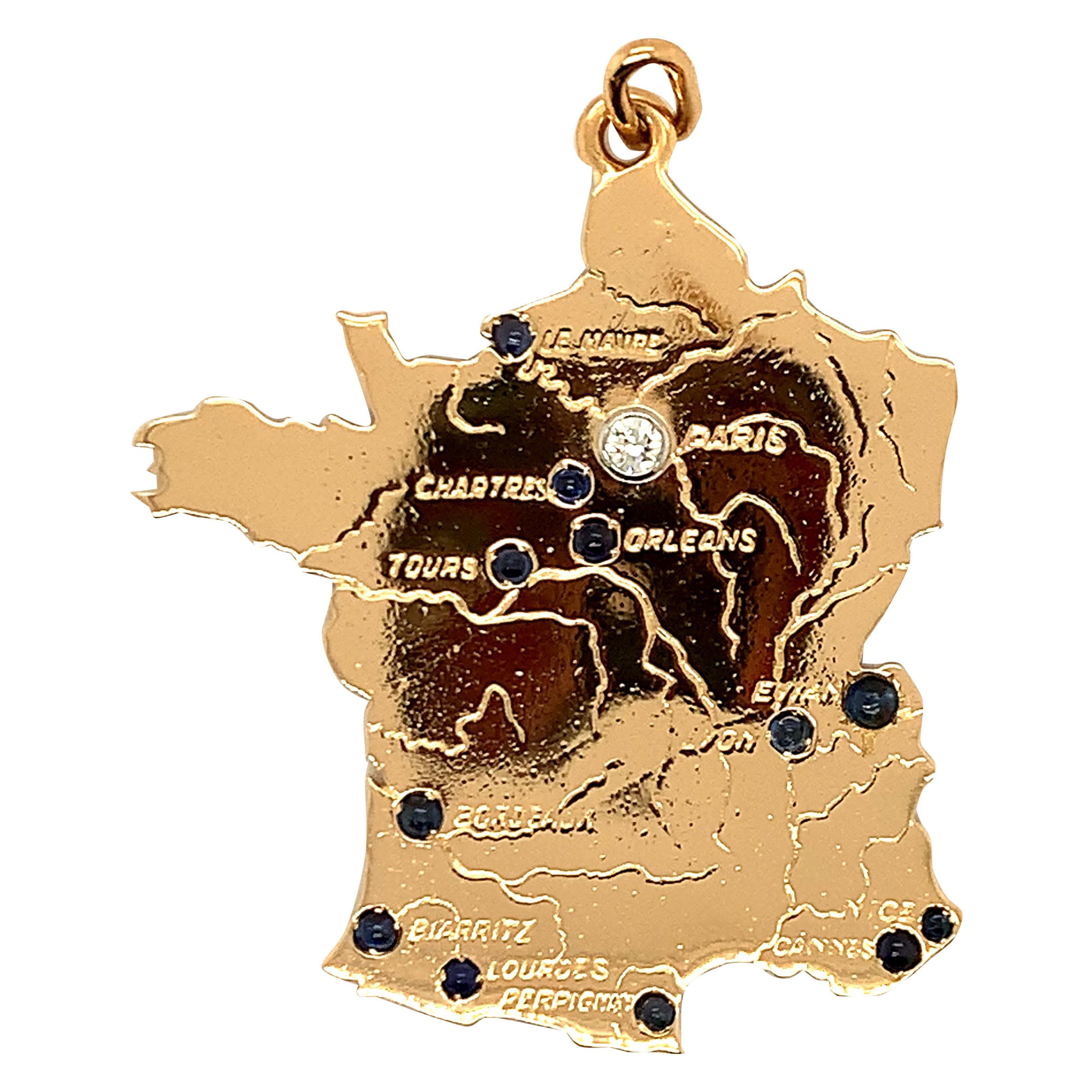 Fabulous Large Gold Gemset Map of France