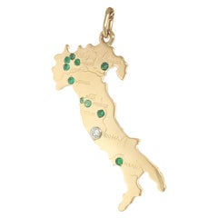 Gold Gemset Map of Italy Charm