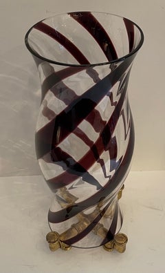 Fabulous Large Modern Lorin Marsh Red Blown Glass Hurricane Shade Bamboo Base