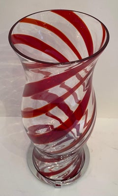 Fabulous Large Modern Lorin Marsh Red Blown Glass Hurricane Shade Nickel Base