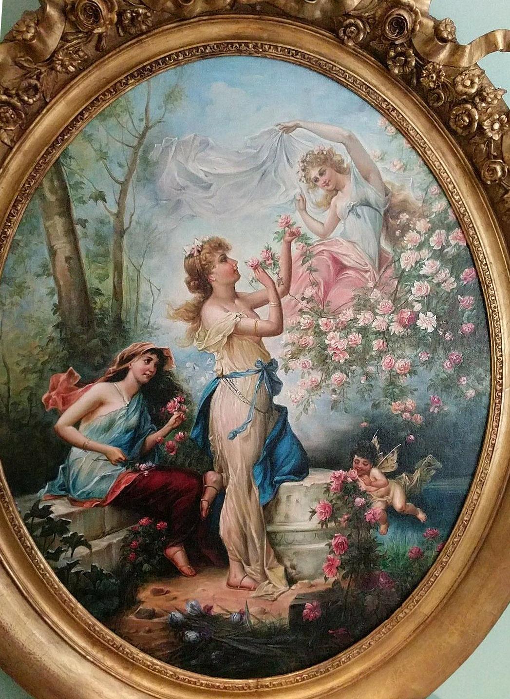 Austriaco Favoloso dipinto ad olio originale di grandi dimensioni raffigurante delle fanciulle di Hans Zatzka 1859-1945 in vendita