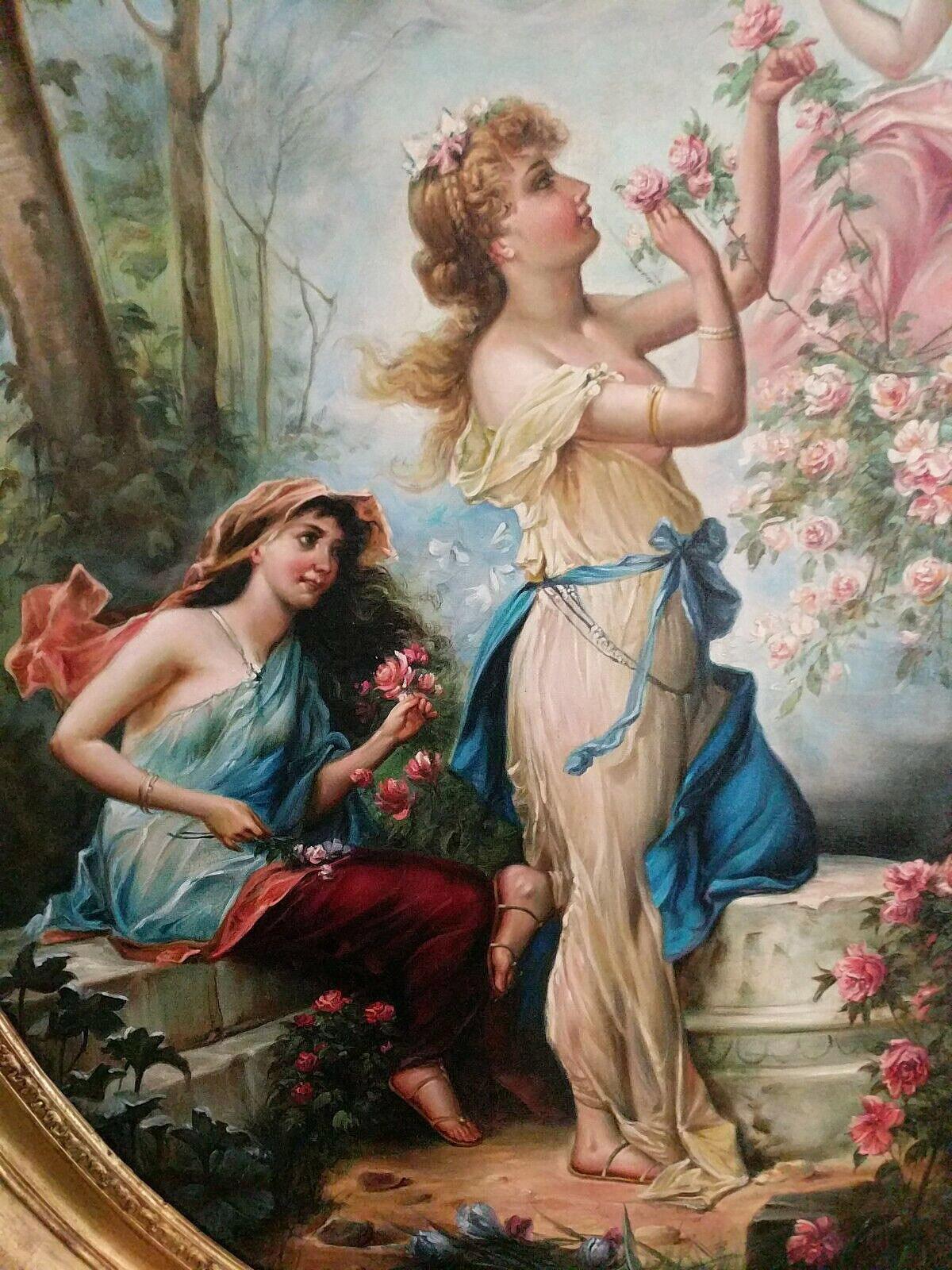 Dipinto a mano Favoloso dipinto ad olio originale di grandi dimensioni raffigurante delle fanciulle di Hans Zatzka 1859-1945 in vendita