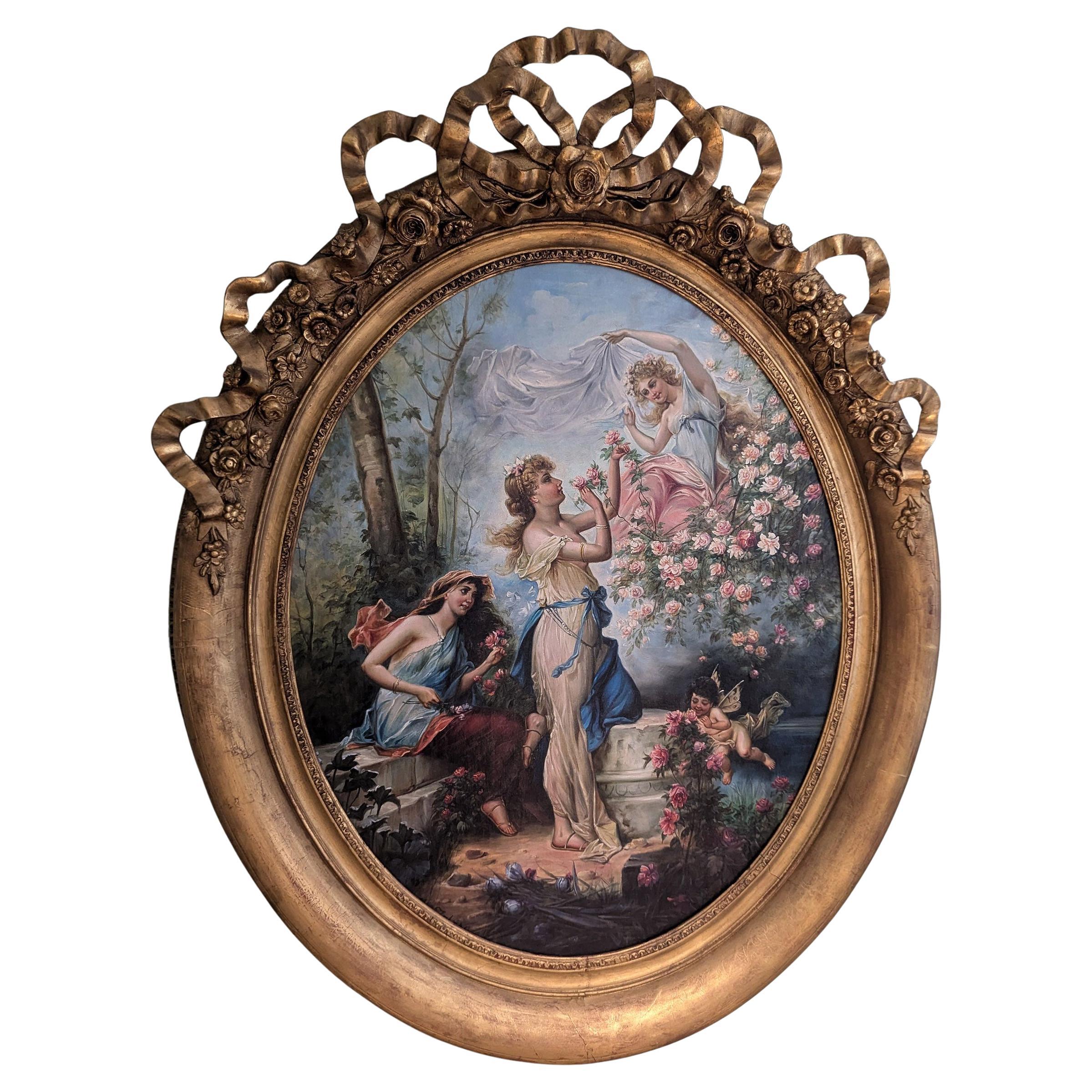 Fabulous Large original oil painting of maidens by Hans Zatzka 1859-1945
