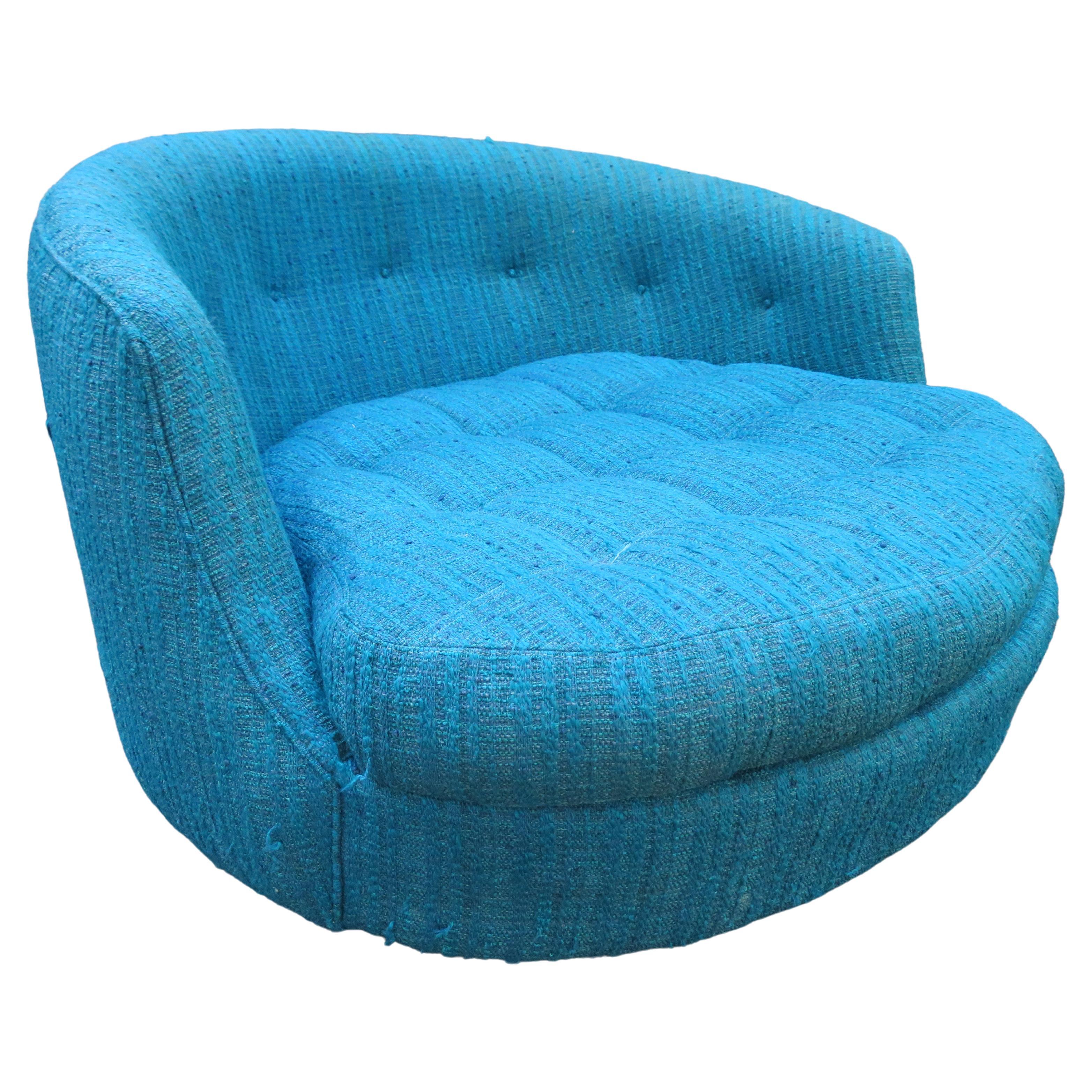 Fabulous Large Round Circular Milo Baughman Swivel Lounge Chair Thayer Coggin
