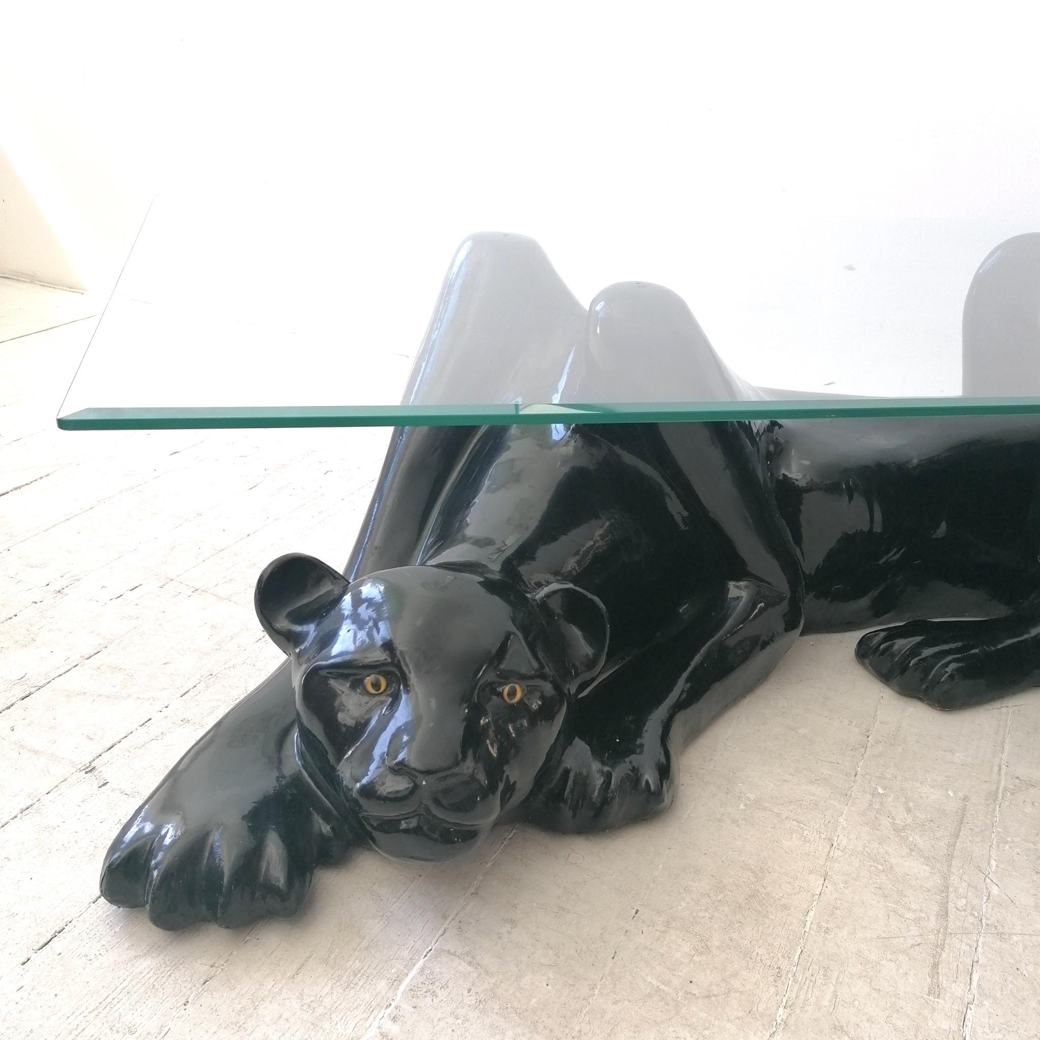 Fabulous Large Vintage Deco Revival Black Panther Coffee Table, USA 1980s 2