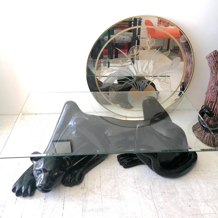 Fabulous Large Vintage Deco Revival Black Panther Coffee Table, USA