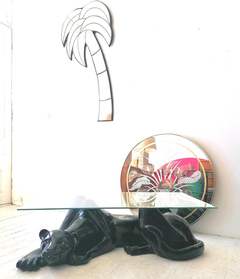 Fabulous Large Vintage Deco Revival Black Panther Coffee Table, USA